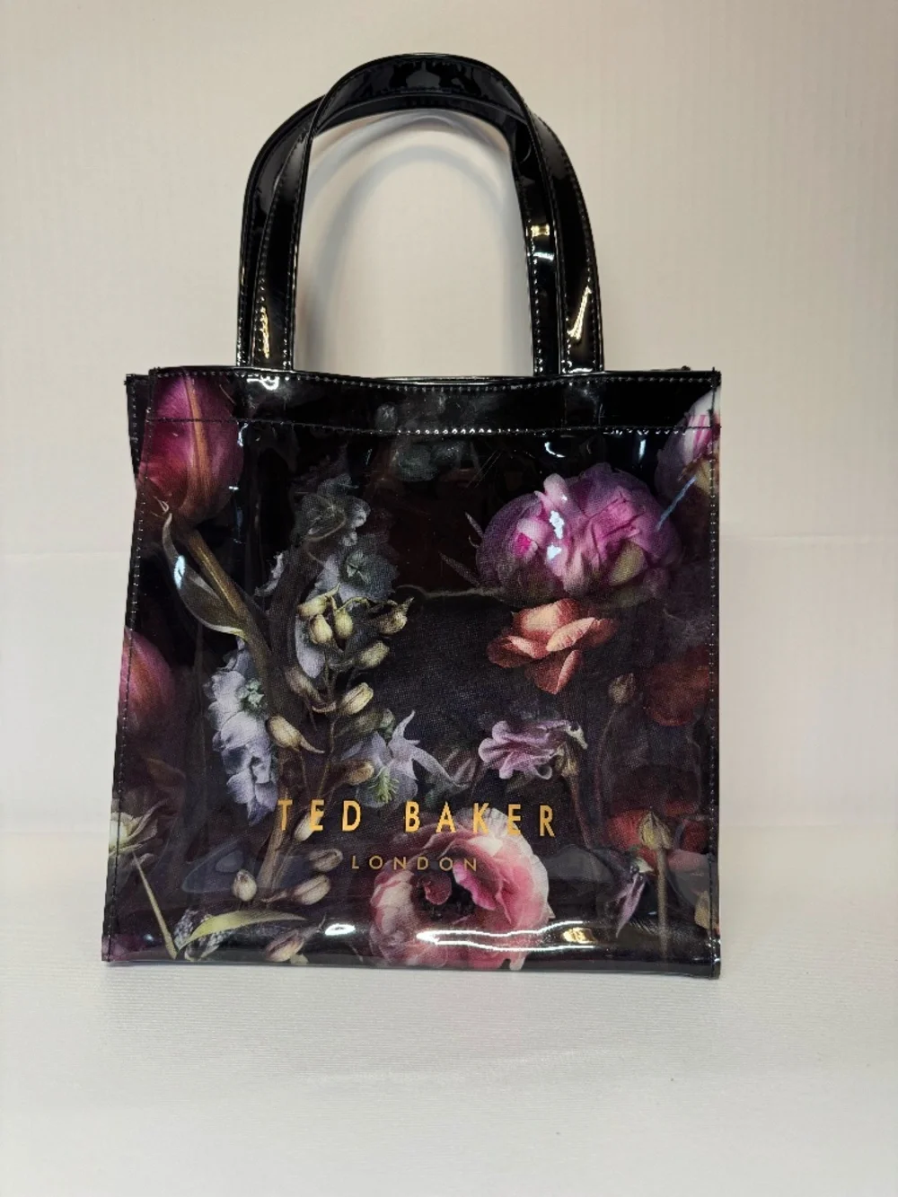 Ted Baker London Dark Floral PVC Shopper Tote Bag Black Handles